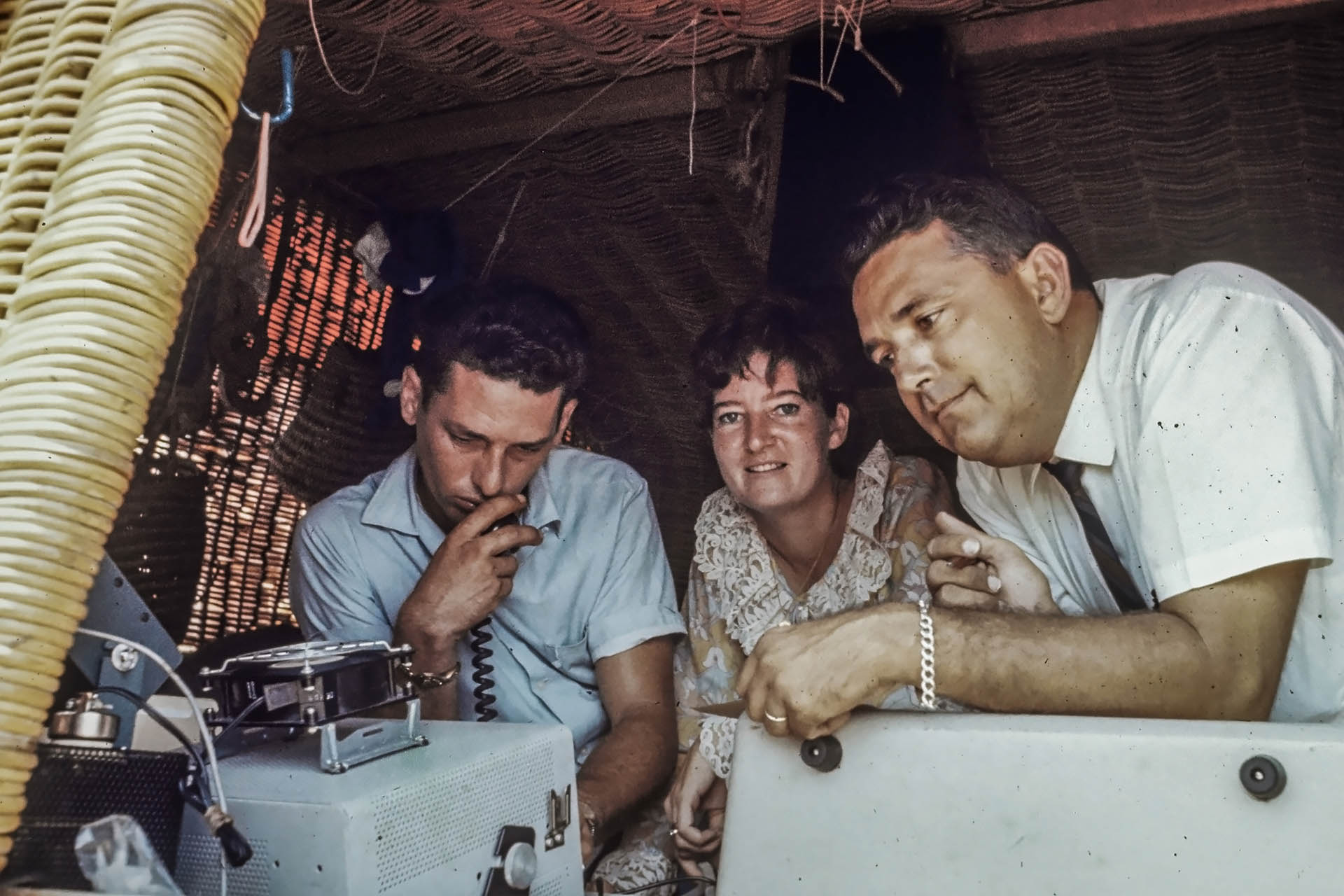 Alan & Jill Otway and Pat Toppin of the Barbados Amature Radio Club talk to the World with Ra II's call sign.