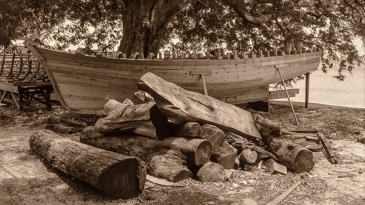 Raw Material - mahogany slabs and an almost finished boat cd1-2-07