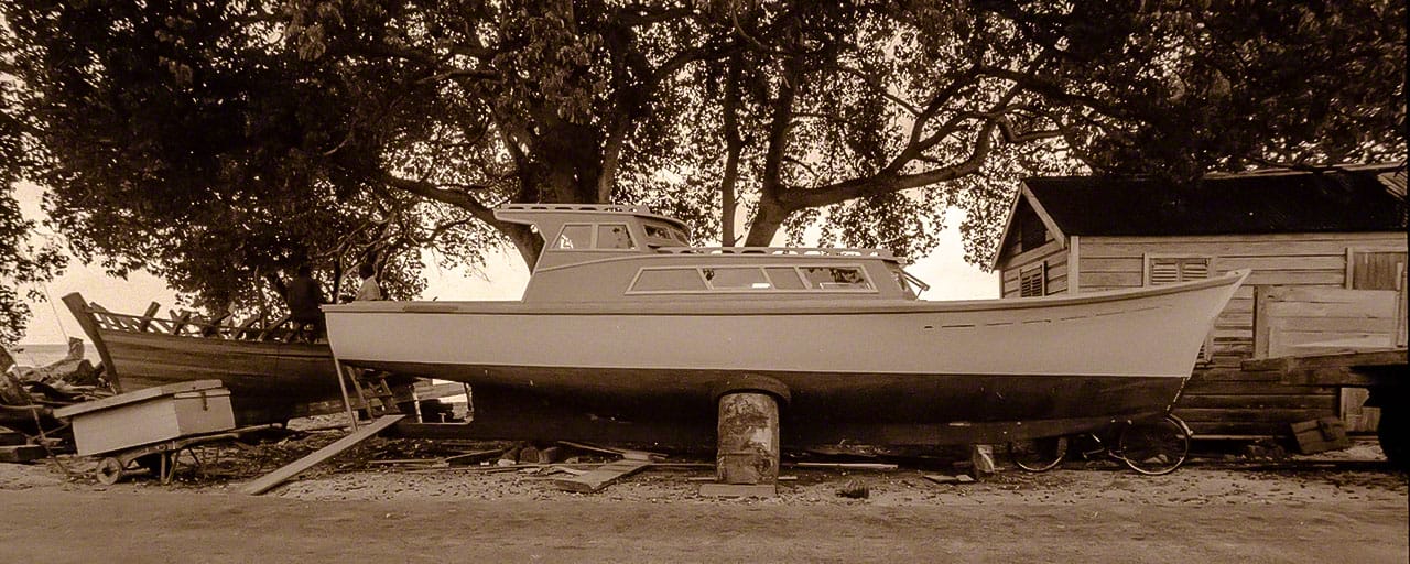 Drop in the engine and it's almost ready A Barbados Fishing Boat awaits an engine and some finishing touches