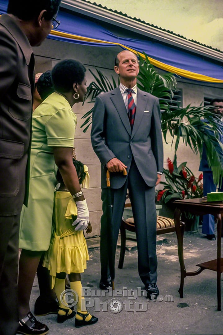 Prince Philip looking dapper as he talks with people at the day nursery
